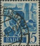 Obrázek k výrobku 29041 - 1948, Francouzská okupační zóna (Bádensko), 15, Výplatní známka: Osobnosti a obrázky z Bádenska (II): Dívka v kroji před Bodamským jezerem ⊙
