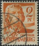 Obrázek k výrobku 29755 - 1947, Francouzská okupační zóna (Württembersko-Hohenzollernsko), 04, Výplatní známka: Osobnosti z Württemberska-Hohenzollernska (I): Friedrich Schiller ⊙