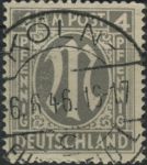 Obrázek k výrobku 30081 - 1945, Americká a Britská okupační zóna, 010, Výplatní známka: \"M\" v oválu ⊙