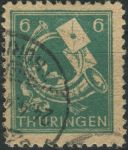 Obrázek k výrobku 33128 - 1945, Sovětská okupační zóna (Durynsko), 095AXa, Výplatní známka: Poštovní trubka a dopis ⊙