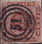 Obrázek k výrobku 40577 - 1858, Dánsko, 0007aa, Výplatní známka: Korunovační klenoty ve vavřínovém věnci ⊙
