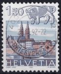 Obrázek k výrobku 49767 - 1982, Švýcarsko, 1227, Výplatní známka: Znamení zvěrokruhu a krajinky (I) - Vodnář, Bernské staré město ⊙