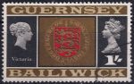 Obrázek k výrobku 51638 - 1969, Guernsey, 0017, Výplatní známka: Pohledy a znaky - Znak Guernsey, královna Viktorie ⊙