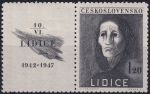 Obrázek k výrobku 53719 - 1947, ČSR II, 0453KL, 5. výročí vyhlazení Lidic: Trpící žena ✶✶