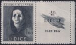 Obrázek k výrobku 53721 - 1947, ČSR II, 0454KP, 5. výročí vyhlazení Lidic: Trpící žena ✶✶ o P
