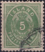 1882, Island, 0013B, Výplatní známka: Číslice s korunou v oválu ⊙