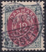 1896, Dánsko, 0026IYBb, Výplatní známka: Číslice v rámu ⊙