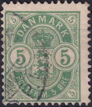 1902, Dánsko, 0034ZBVV, Výplatní známka: Znak v oválu, větší číslice ⊙