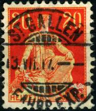 1908, Švýcarsko, 0102, Výplatní známka: Sedící Helvetia ⊙