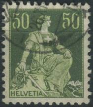1908, Švýcarsko, 0107, Výplatní známka: Sedící Helvetia ⊙
