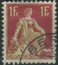 1908, Švýcarsko, 0109, Výplatní známka: Sedící Helvetia ⊙