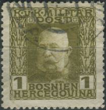 1912, Bosna a Hercegovina, 064, Výplatní známka: Císař František Josef I. ⊙