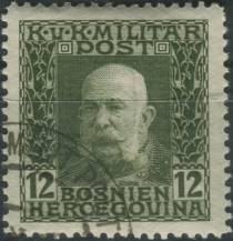 1912, Bosna a Hercegovina, 070, Výplatní známka: Císař František Josef I. ⊙
