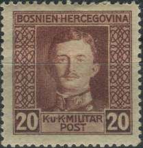 1917, Bosna a Hercegovina, 130A, Výplatní známka: Císař Karel I. ∗