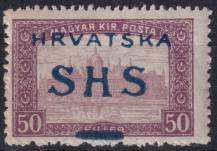 1918, Jugoslávie (vydání pro Chorvatsko), 0076, Známky Maďarska s přetiskem: Na kresbě Parlament 1917/20 ✶