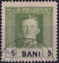 1918, Rakousko-uherská polní pošta (vydání pro Rumunsko), 19, Výplatní známka: Císař Karel I. ⊙