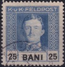 1918, Rakousko-uherská polní pošta (vydání pro Rumunsko), 25, Výplatní známka: Císař Karel I. ⊙