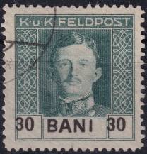 1918, Rakousko-uherská polní pošta (vydání pro Rumunsko), 26, Výplatní známka: Císař Karel I. ⊙