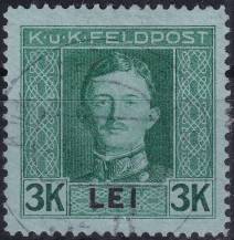 1918, Rakousko-uherská polní pošta (vydání pro Rumunsko), 33, Výplatní známka: Císař Karel I. ⊙