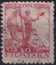 1919, Jugoslávie (vydání pro Chorvatsko), 0091A, Výplatní známka: Námořník s vlajkou a sokolem ⊙