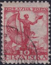 1919, Jugoslávie (vydání pro Chorvatsko), 0091ADVI, Výplatní známka: Námořník s vlajkou a sokolem ⊙