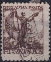 1919, Jugoslávie (vydání pro Chorvatsko), 0092A, Výplatní známka: Námořník s vlajkou a sokolem   ⊙
