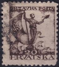 1919, Jugoslávie (vydání pro Chorvatsko), 0092A, Výplatní známka: Námořník s vlajkou a sokolem   ⊙