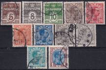 1921/1922, Dánsko, 0118/0128, Výplatní známky: Vlnky, s 18 srdíčky; Král Kristián X. ⊙