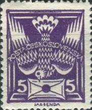 1921, ČSR I, 0144B, Výplatní známka: Holubice ∗