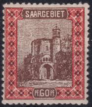 1921, Německá plebiscitní území (Sársko), 061A, Výplatní: obrázky krajiny - "Stará věž" benediktinského opatství, Mettlach ✶