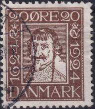 1924, Dánsko, 0136, 300 let Dánské pošty: Král Kristián IV. ⊙