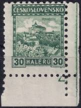1927, ČSR I, 0217DČ, Výplatní známka: Hrady, krajiny, města - Pernštejn ✶ P D