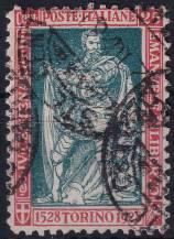 1928, Itálie, 0286A, 400. výročí narození knížete Filiberta Savojského, 10. výročí vítězství: Kníže Emanuel Filibrt Savojský stojící  ⊙