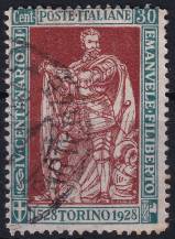 1928, Itálie, 0287B, 400. výročí narození knížete Filiberta Savojského, 10. výročí vítězství: Kníže Emanuel Filibrt Savojský stojící  ⊙