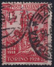 1928, Itálie, 0289B, 400. výročí narození knížete Filiberta Savojského, 10. výročí vítězství: Kníže Emanuel Filibert a pěšák z roku 1918  ⊙