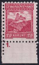 1929, ČSR I, 0220DČ, Výplatní známka: Hrady, krajiny, měst - Karlštejn ✶✶ L D