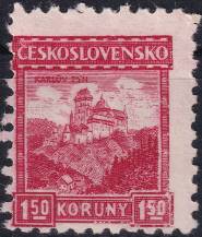 1929, ČSR I, 0220VV, Výplatní známka: Hrady, krajiny, města - Karlštejn ✶