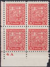 1929, ČSR I, 0250DČ, Výplatní známka: Státní znak ✶✶ 4blok