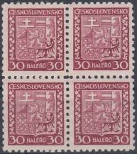 1929, ČSR I, 0252, Výplatní známka: Státní znak ✶✶ 4blok