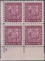 1929, ČSR I, 0252DČ, Výplatní známka: Státní znak ∗∗ 4blok, r
