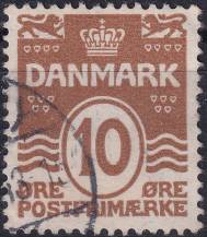 1930, Dánsko, 0184, Výplatní známka: Vlnky, s 18 srdičky ⊙