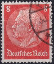 1933, Deutsches Reich, 0485DVI, Výplatní známka: Paul von Hindenburg v medailonu (II) - Paul von Hindenburg (1847-1934), 2. říšský prezident ⊙