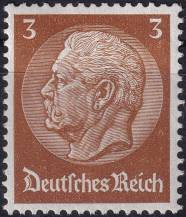1934, Deutsches Reich, 0513X, Výplatní známka: Paul von Hindenburg v medailonu (III) - Paul von Hindenburg (1847-1934), 2. říšský prezident ✶