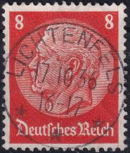 1934, Deutsches Reich, 0517, Výplatní známka: Paul von Hindenburg v medailonu (III) - Paul von Hindenburg (1847-1934), 2. říšský prezident ⊙