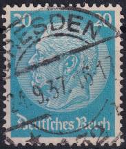 1934, Deutsches Reich, 0521, Výplatní známka: Paul von Hindenburg v medailonu (III) - Paul von Hindenburg (1847-1934), 2. říšský prezident ⊙