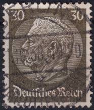 1934, Deutsches Reich, 0523, Výplatní známka: Paul von Hindenburg v medailonu (III) - Paul von Hindenburg (1847-1934), 2. říšský prezident ⊙