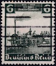 1935, Deutsches Reich, 0580, 100 let německé železnice: "Orel" 1. lokomotiva železnice Norimberk-Fürth ⊙