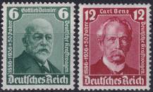 1936, Deutsches Reich, 0604/0605, 50 let motorových vozidel; Otevření "Mezinárodní automobilové a motocyklové výstavy Berlín 1936" ✶✶