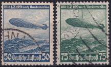 1936, Deutsches Reich, 0606/0607X, Letecké poštovní známky: cesty vzducholodí Hindenburg L. Z. ⊙
