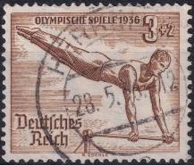 1936, Deutsches Reich, 0609, Letní olympijské hry, Berlín: gymnastika na hrazdě ⊙